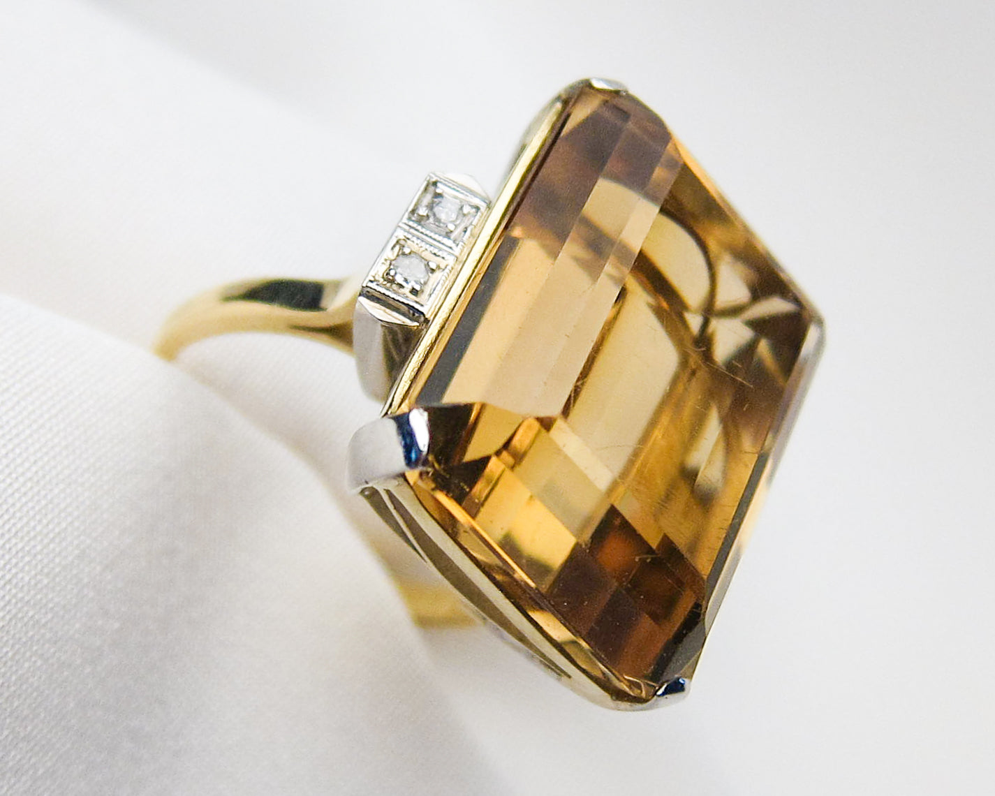 Retro-Era Citrine & Diamond Dinner Ring