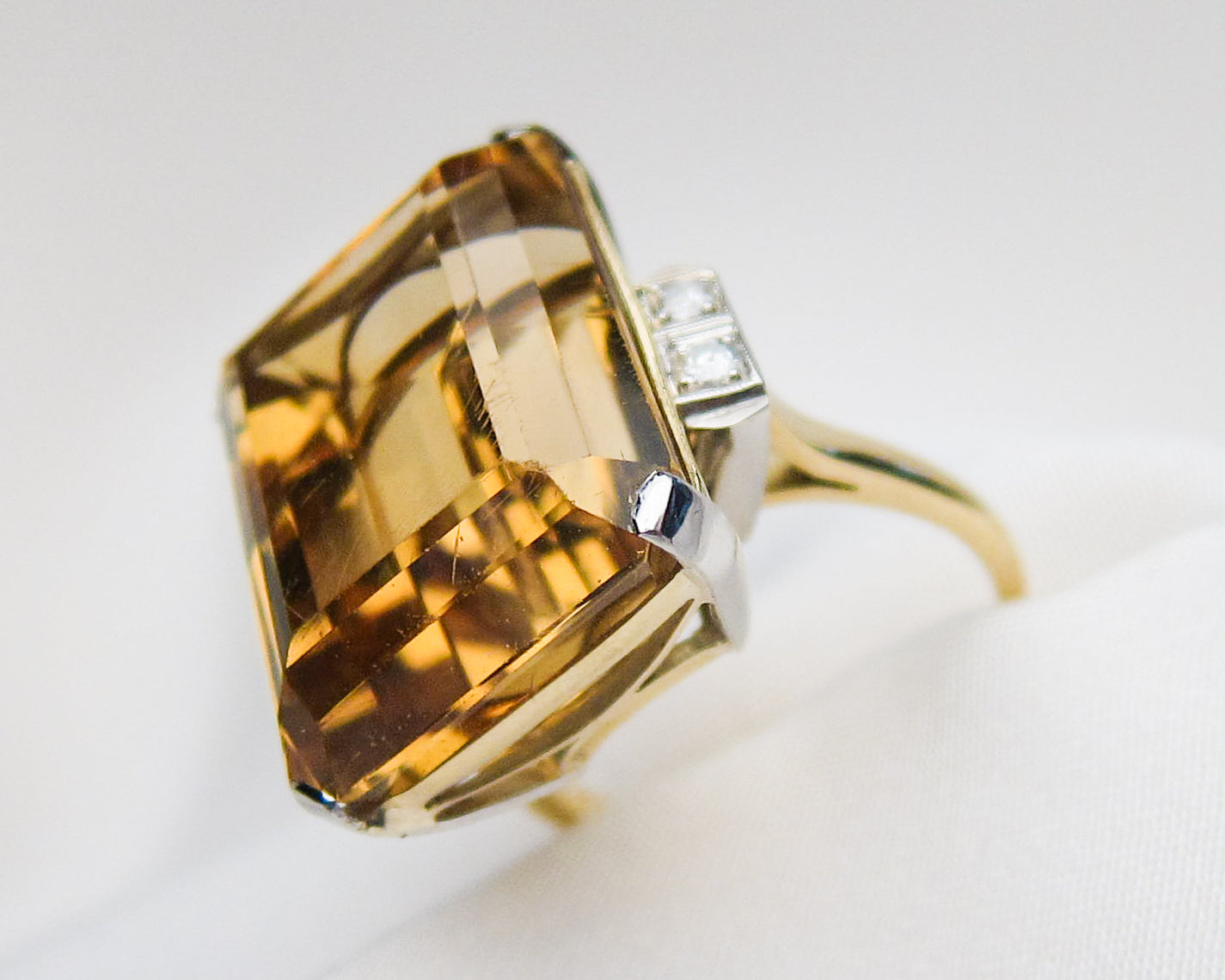 Retro-Era Citrine & Diamond Dinner Ring