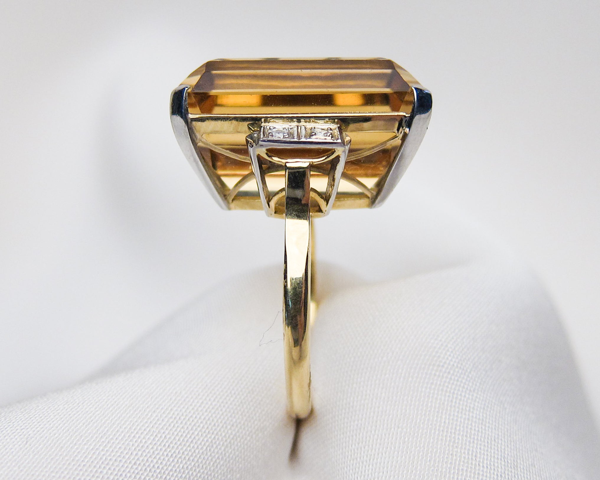 Retro-Era Citrine & Diamond Dinner Ring