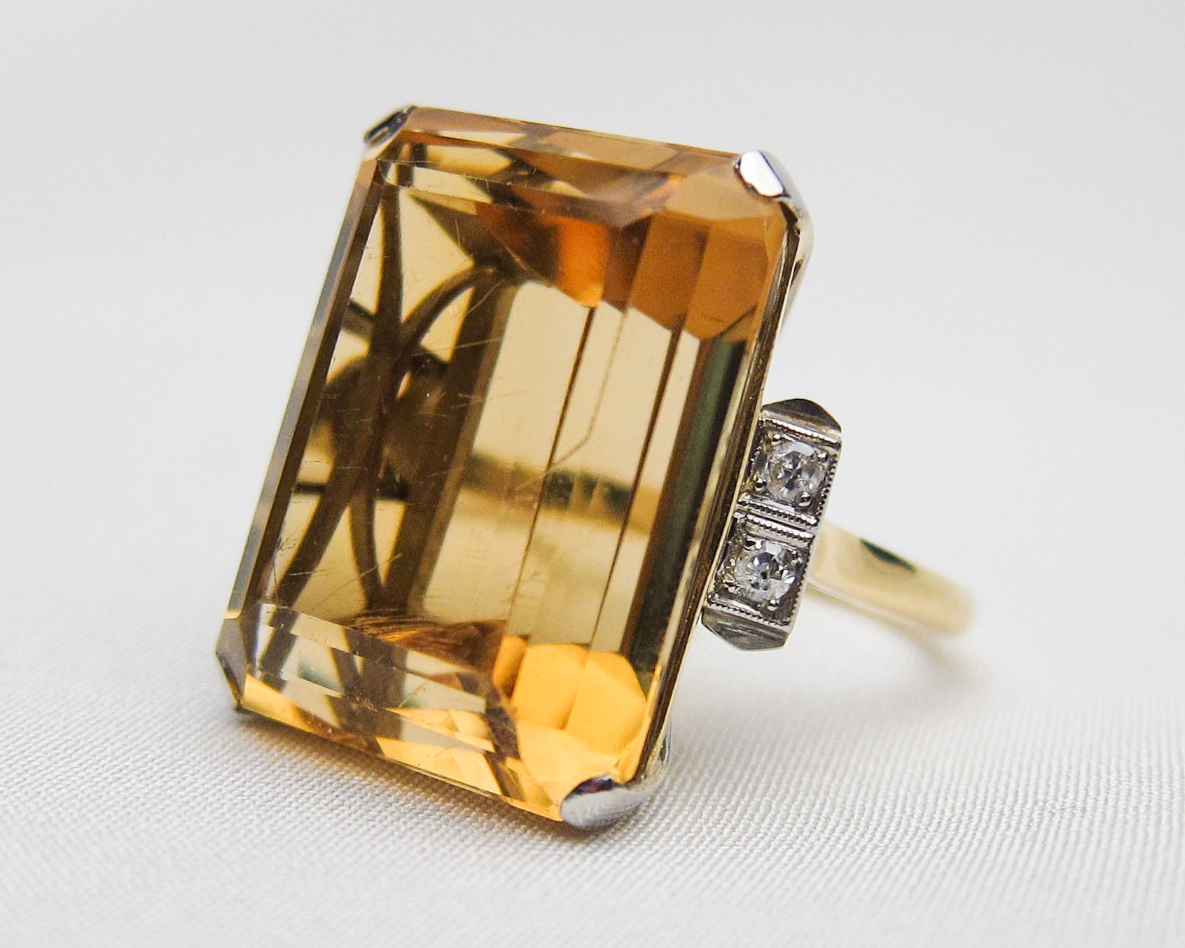 Retro-Era Citrine & Diamond Dinner Ring