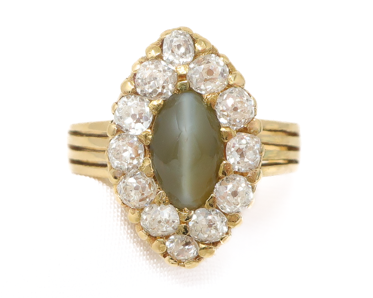 Victorian Chrysoberyl & Diamond Halo Ring