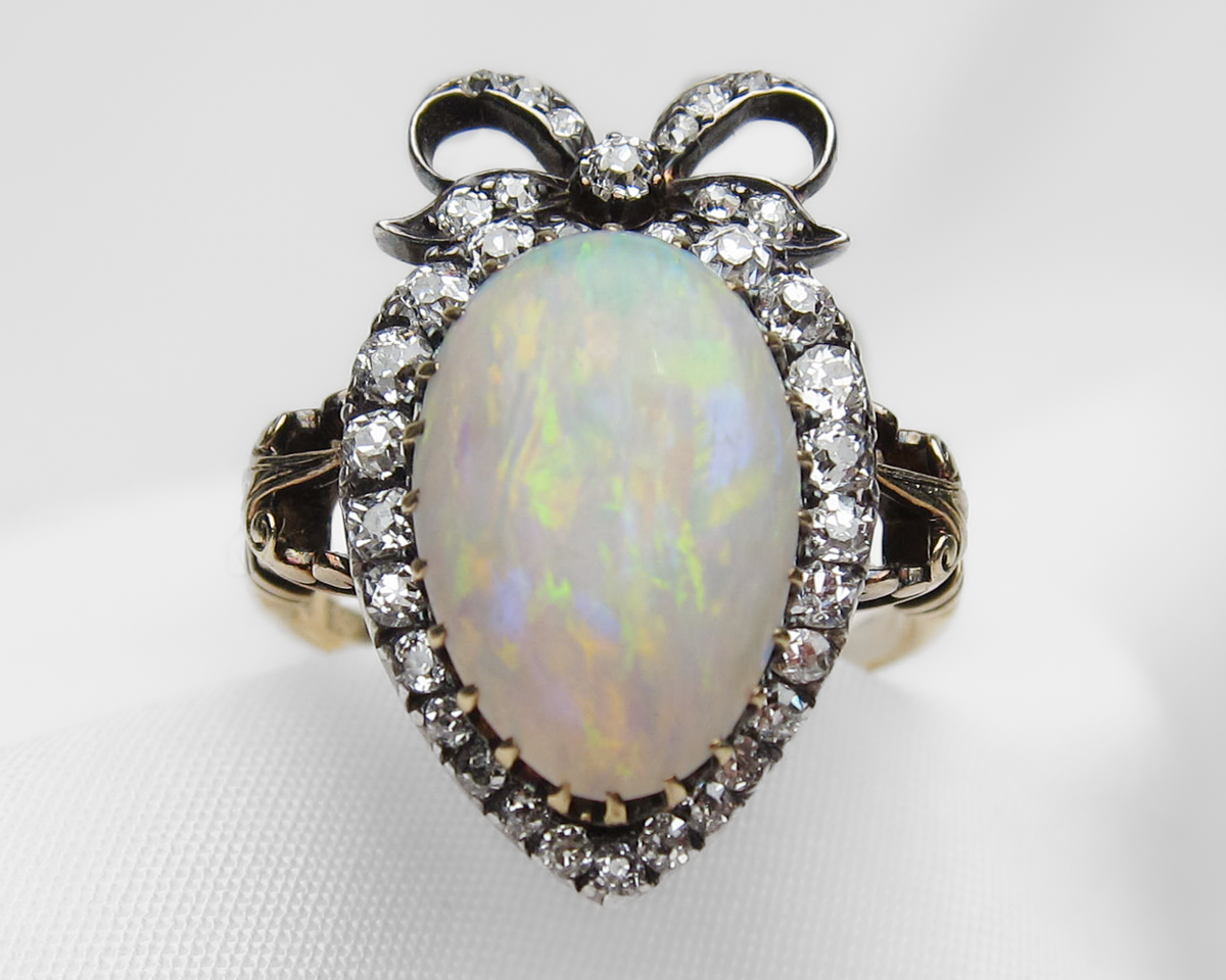 Victorian Opal Diamond Ring — Isadoras Antique Jewelry