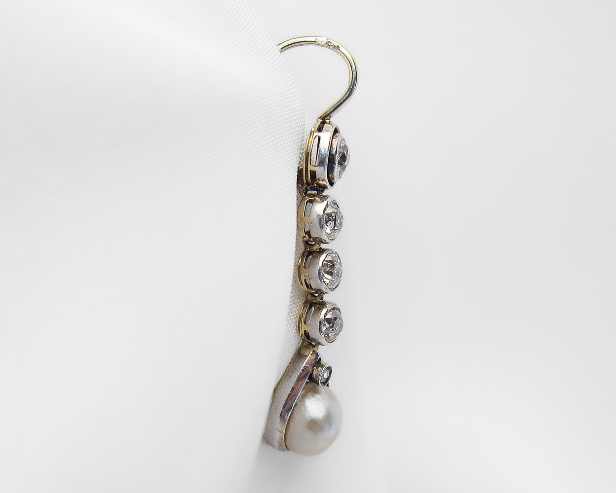 Edwardian French Diamond & Pearl Drop Earrings