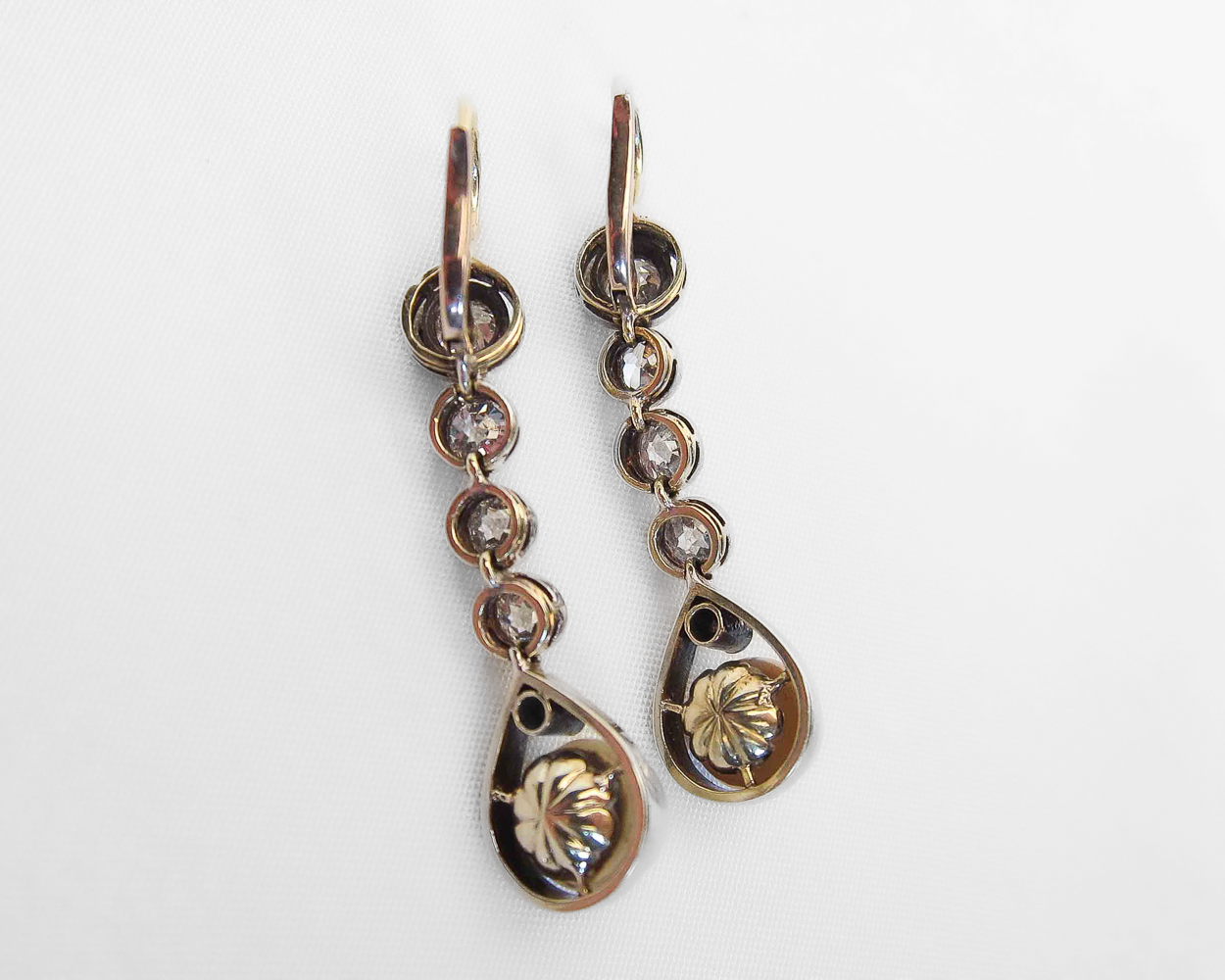 Edwardian French Diamond & Pearl Drop Earrings