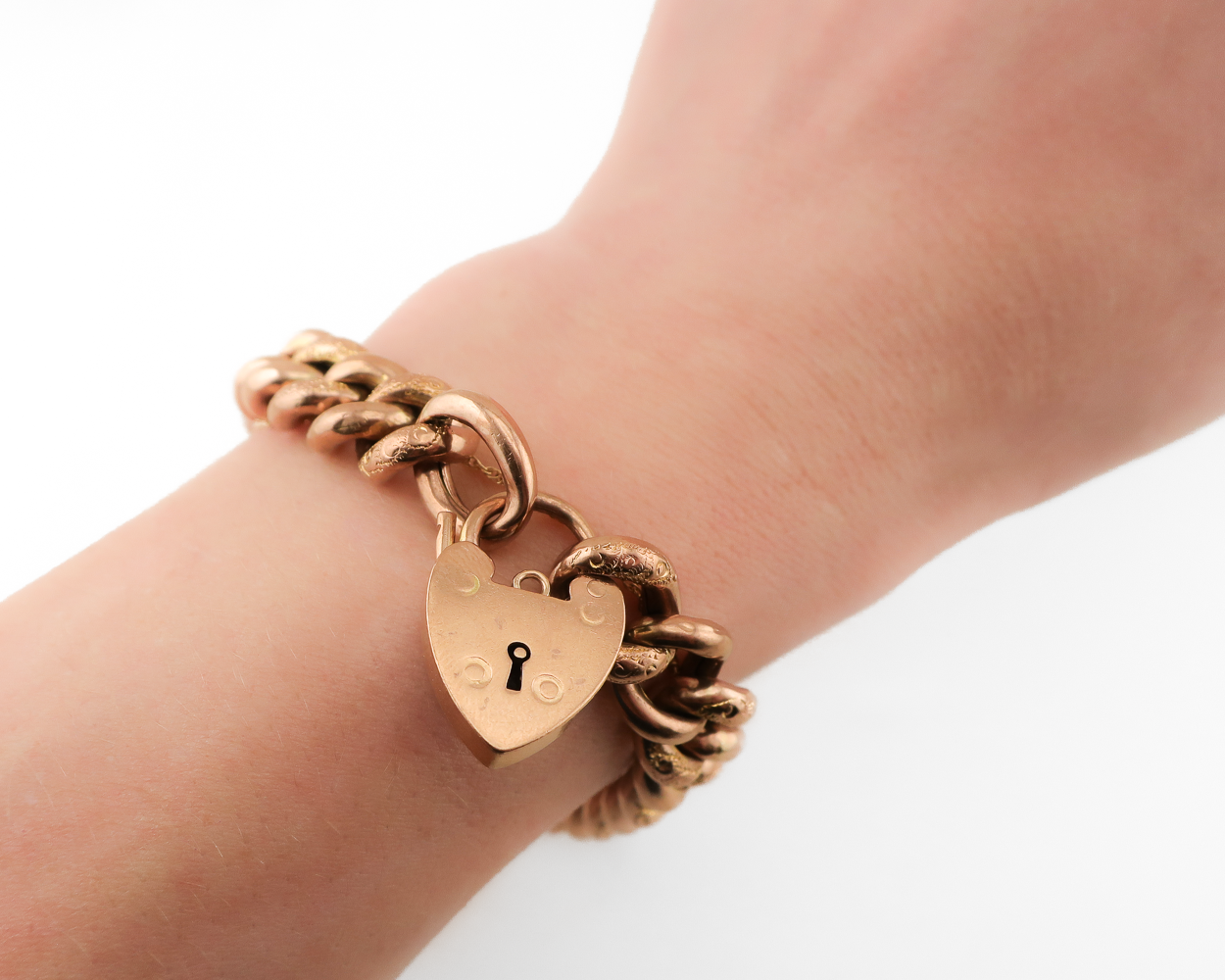 Victorian Curb Chain Gate Bracelet with Heart Padlock