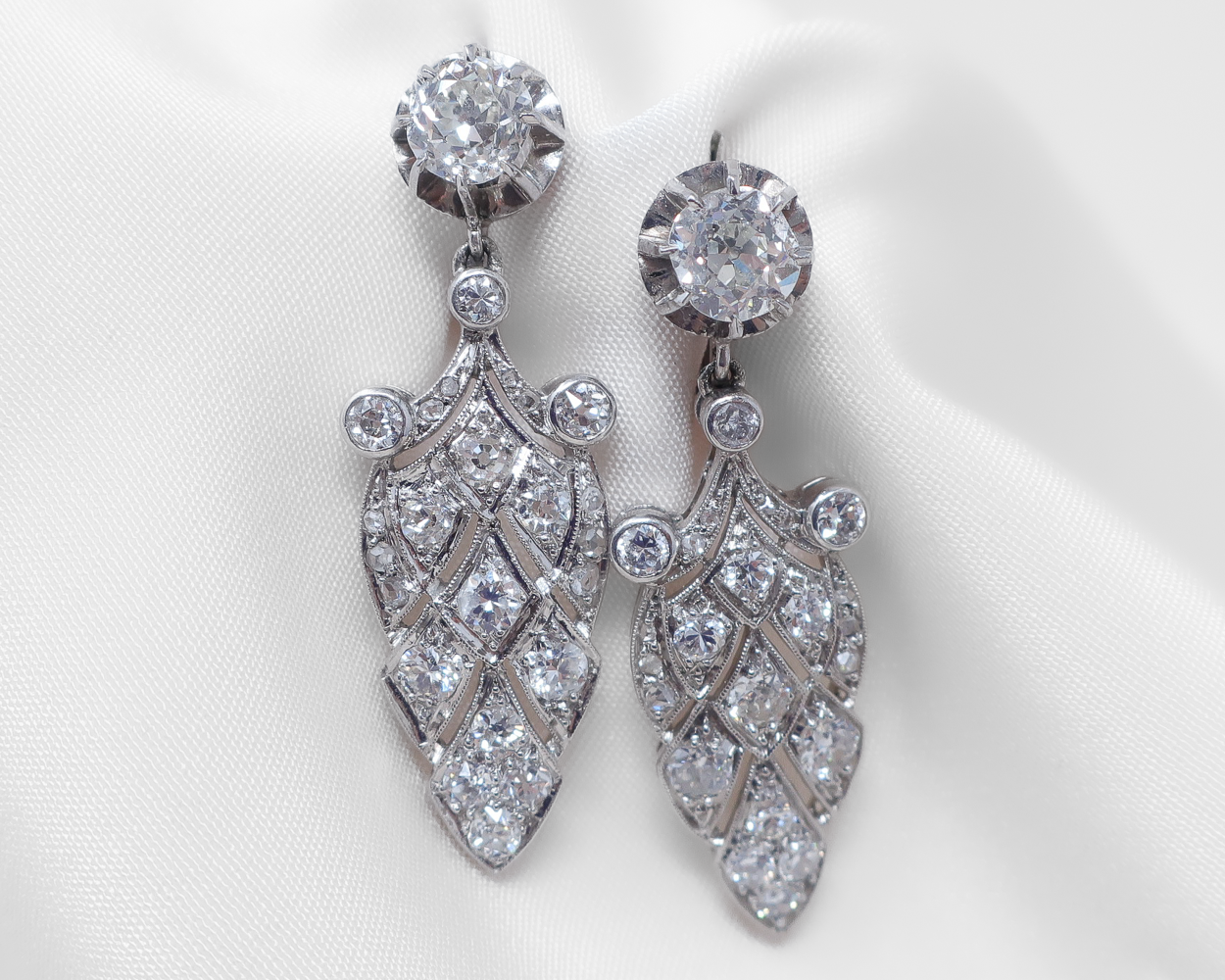 Art Deco Platinum Diamond Earrings