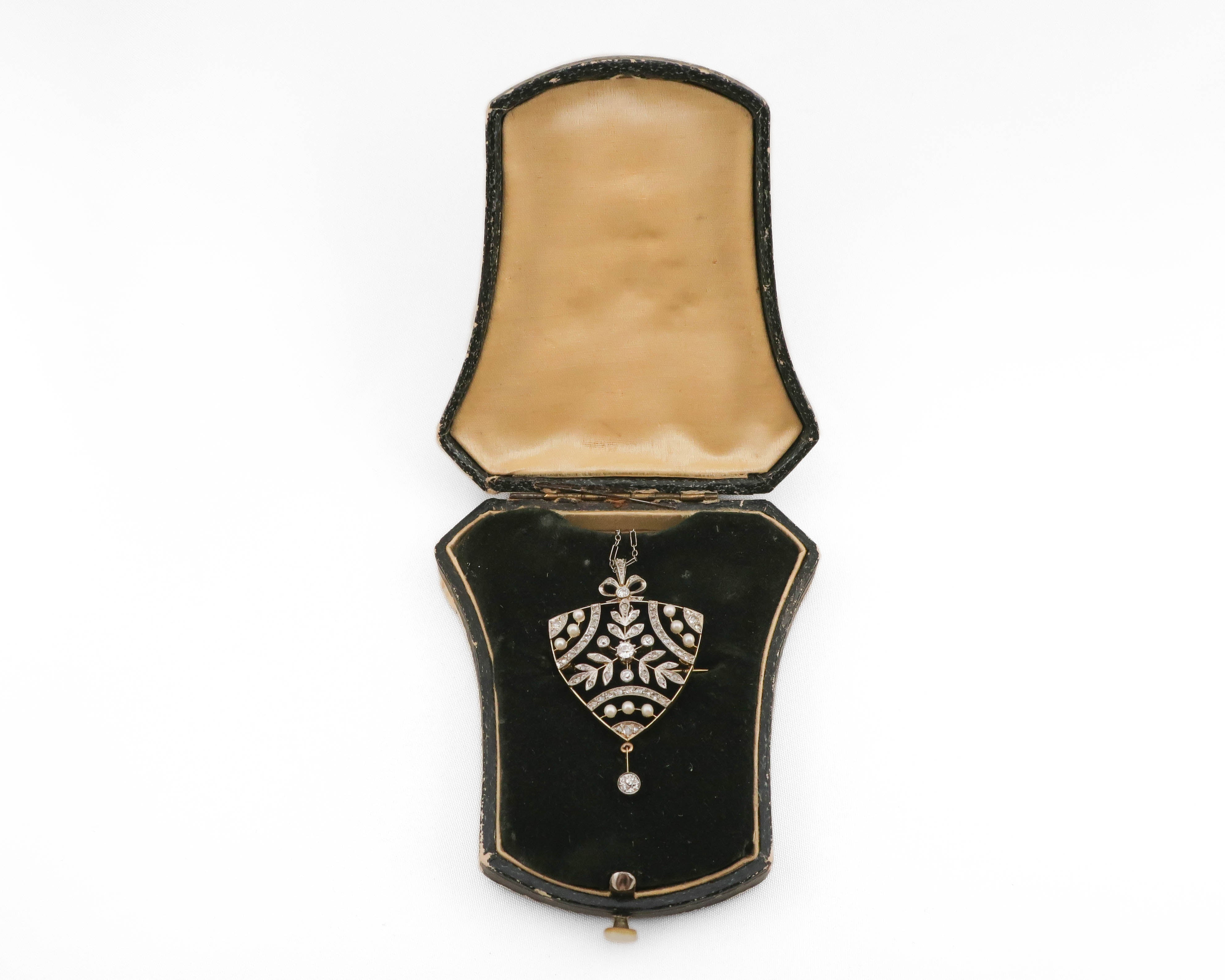 Edwardian Pearl & Diamond Filigree Pendant Necklace