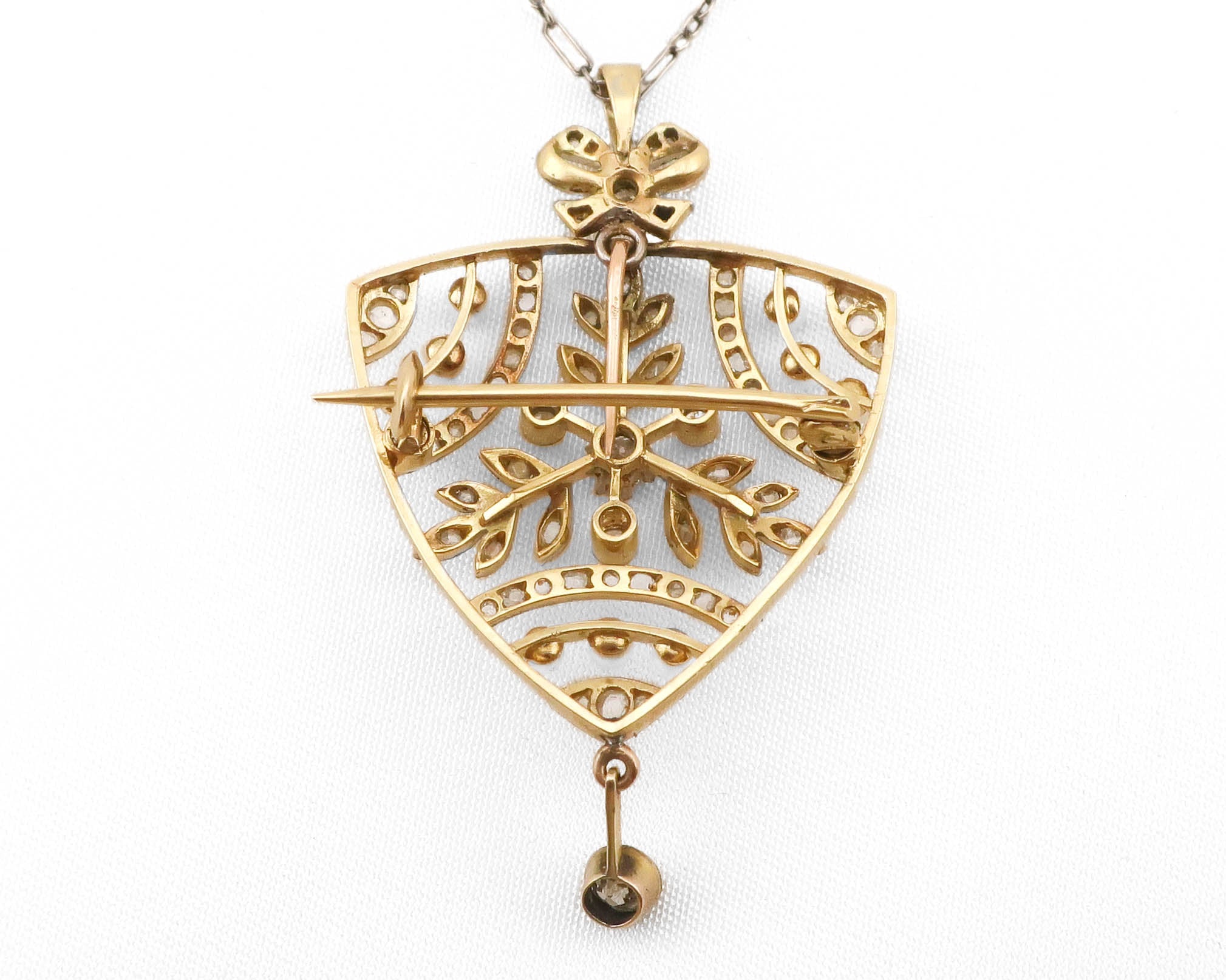 Edwardian Pearl & Diamond Filigree Pendant Necklace