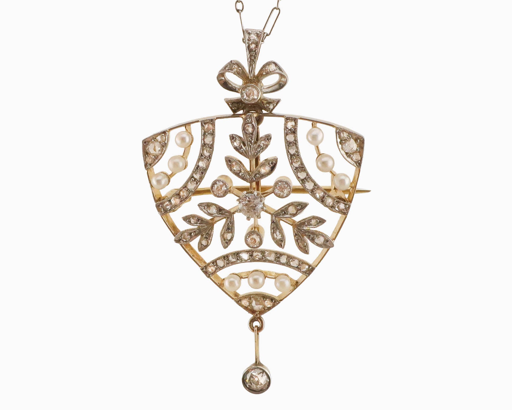 Edwardian Pearl & Diamond Filigree Pendant Necklace