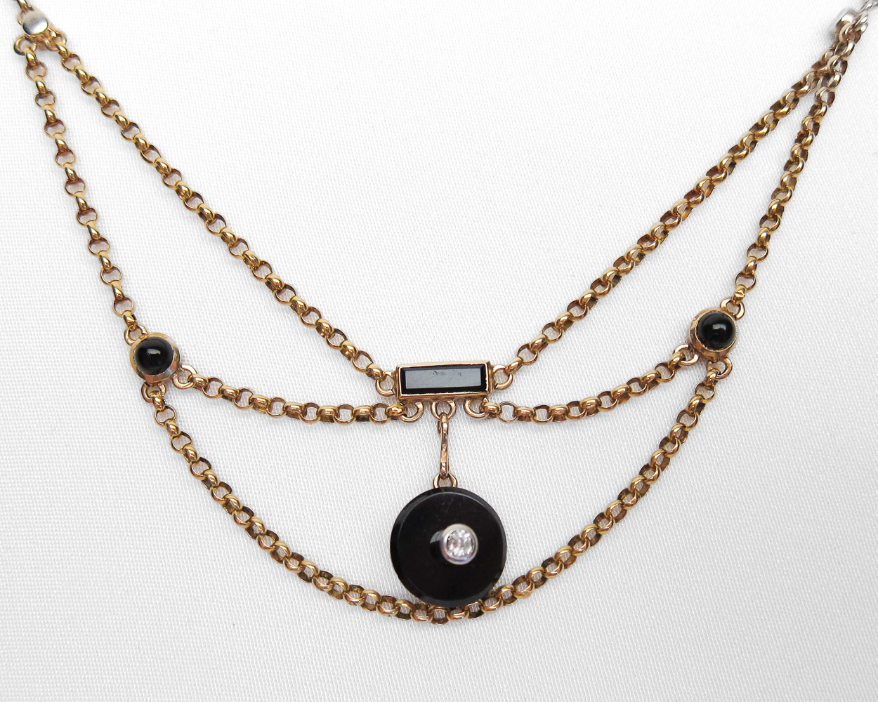 Victorian French Onyx & Diamond Festoon Necklace