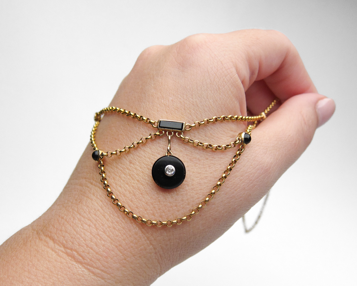 Victorian French Onyx & Diamond Festoon Necklace