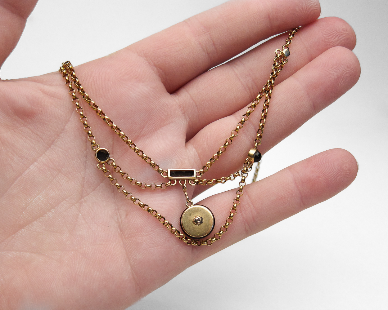 Victorian French Onyx & Diamond Festoon Necklace