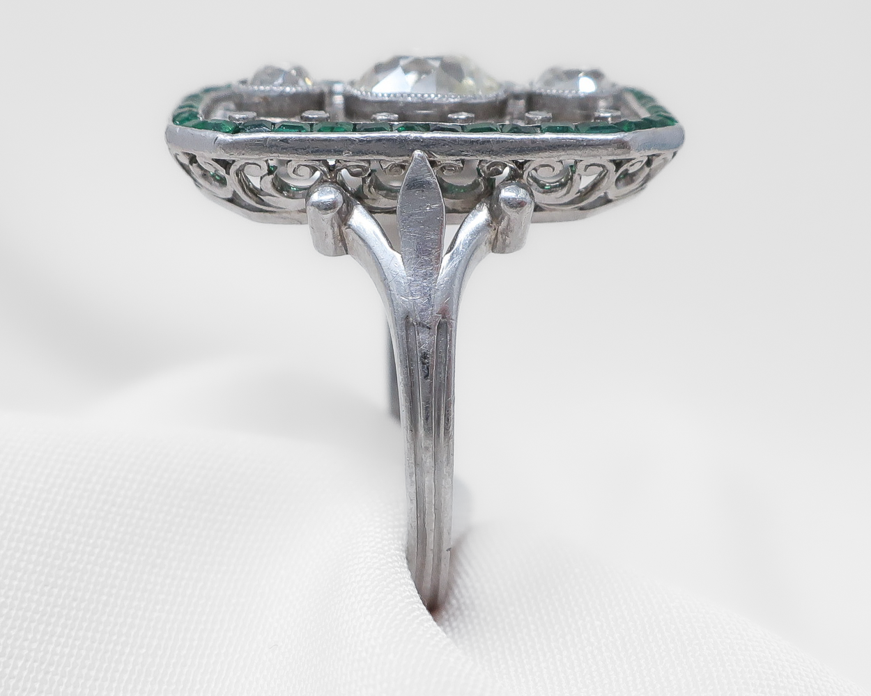 Art Deco Octagonal Diamond & Emerald Ring