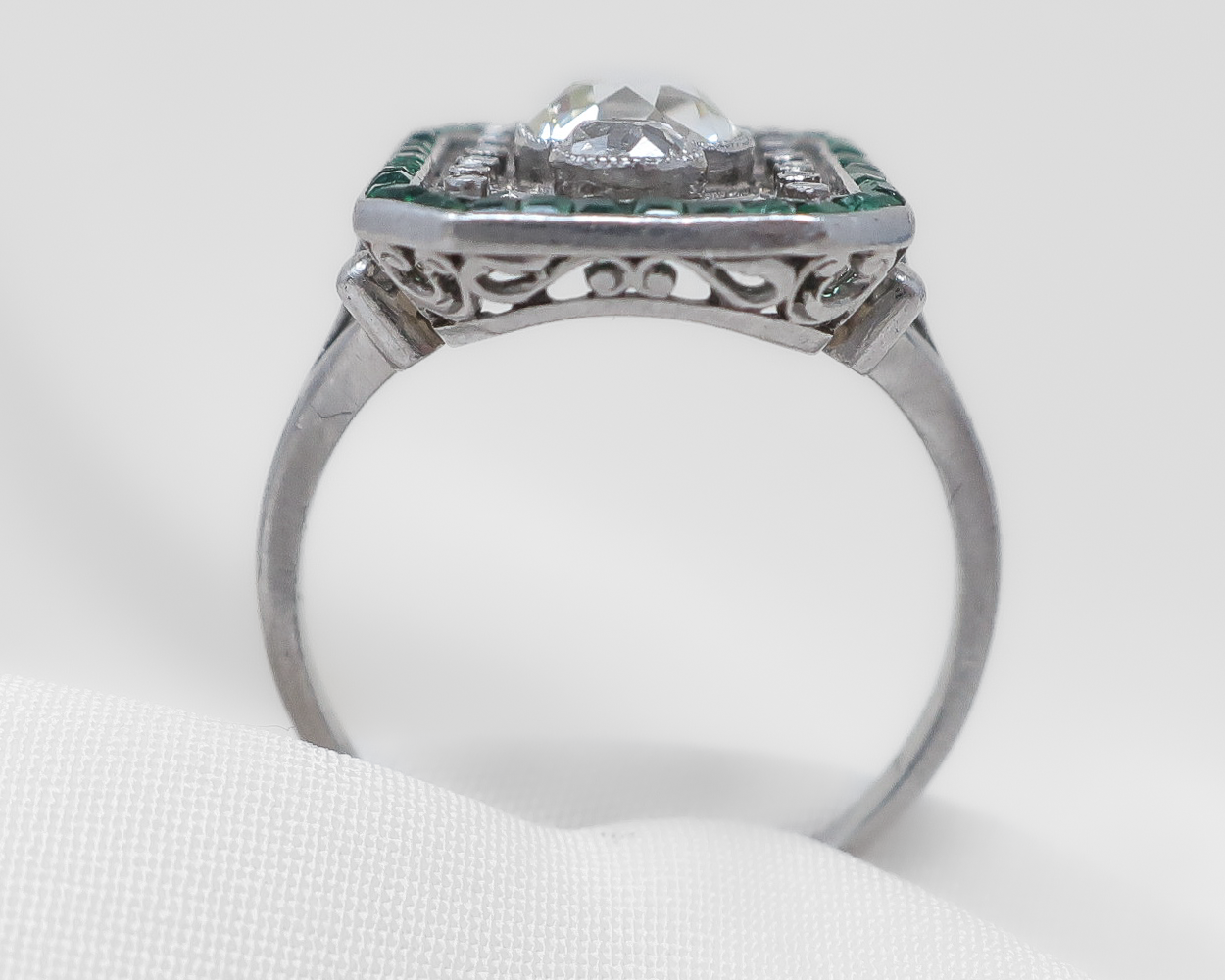 Art Deco Octagonal Diamond & Emerald Ring