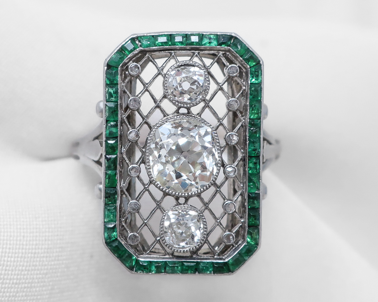 Art Deco Octagonal Diamond & Emerald Ring