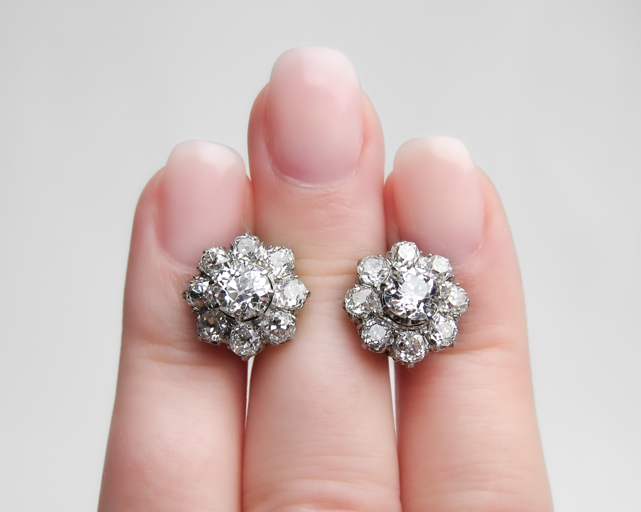 Victorian French Diamond Cluster Earrings