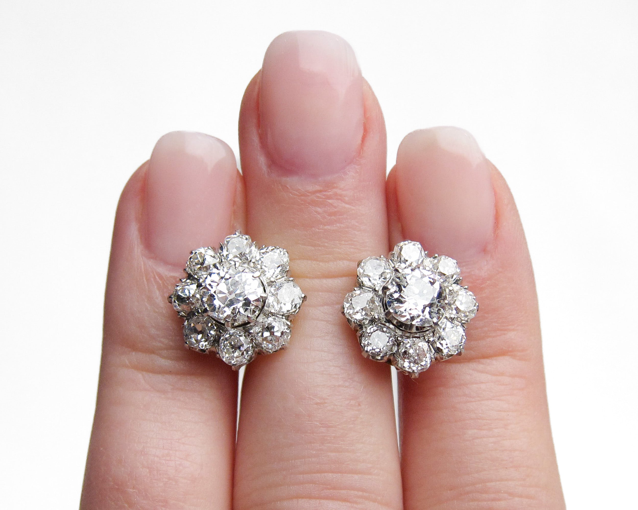 Victorian French Diamond Cluster Earrings