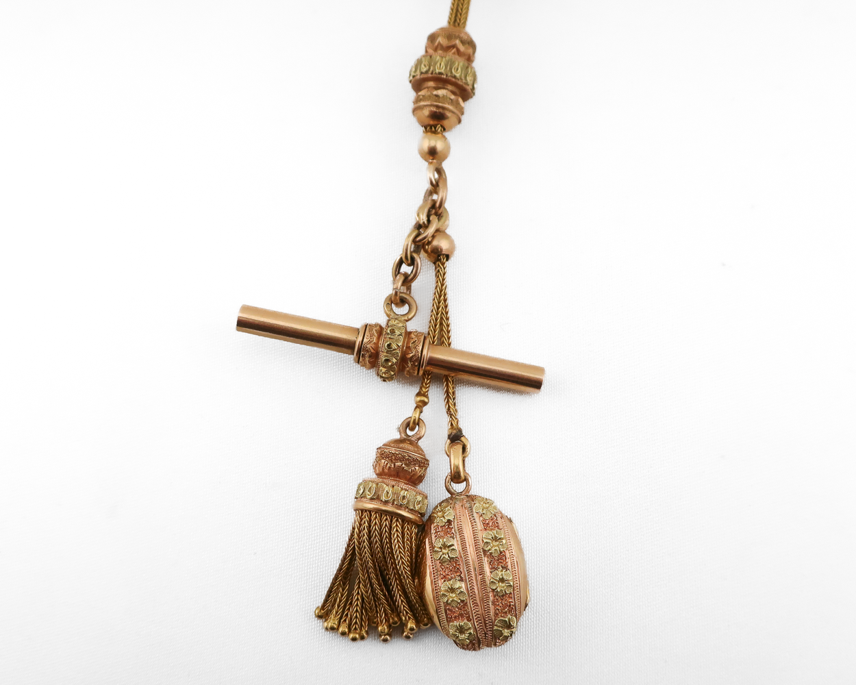 Victorian French Tri-Color Gold Locket Necklace