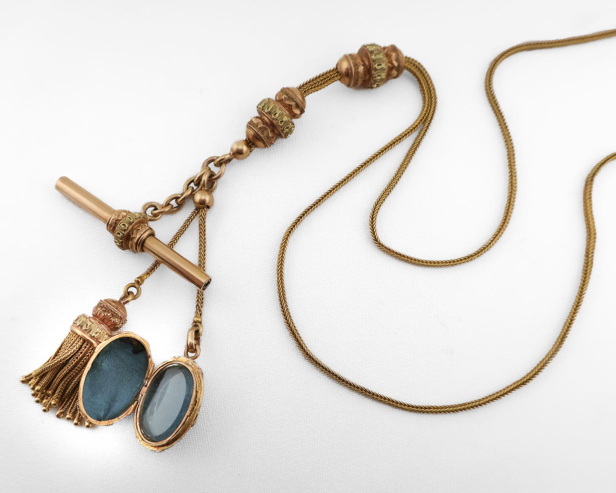 Victorian French Tri-Color Gold Locket Necklace
