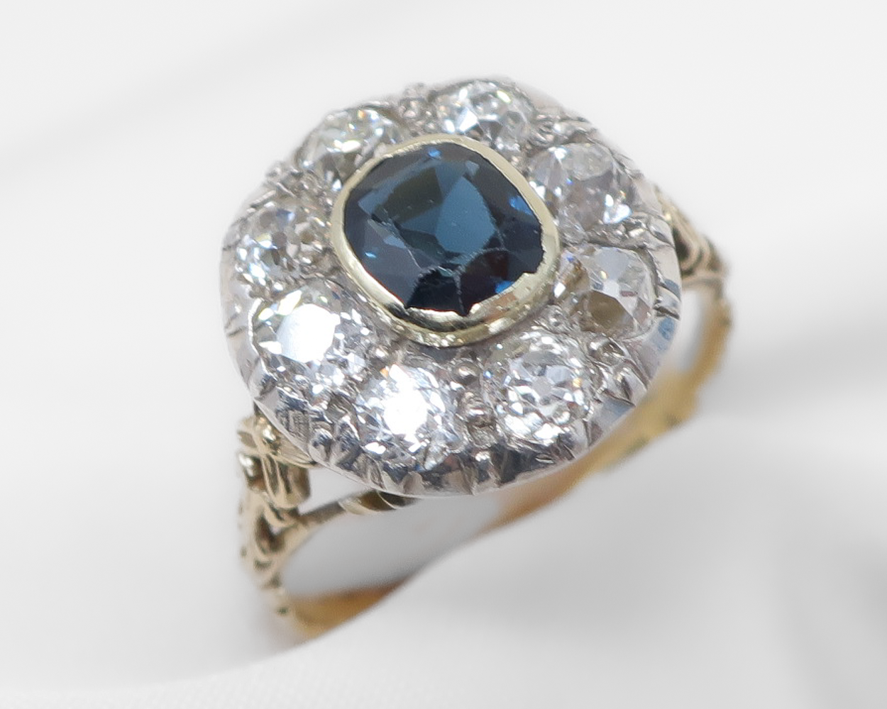 Vintage Sapphire & Diamond Halo Ring