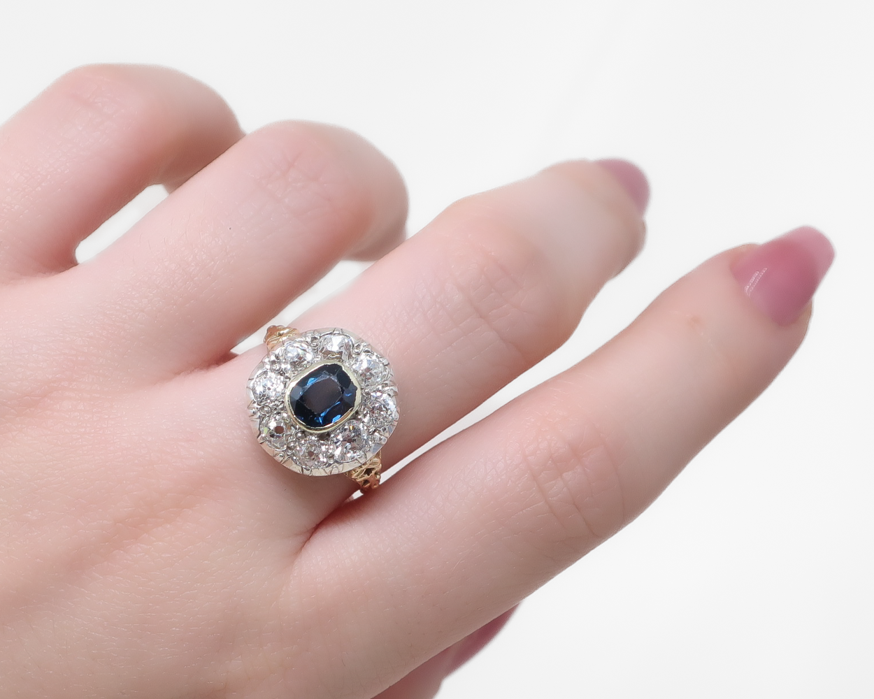 Vintage Sapphire & Diamond Halo Ring