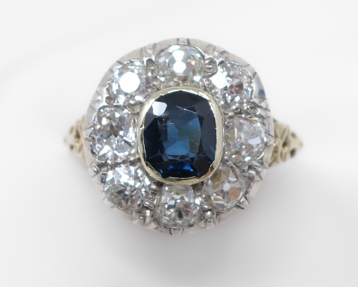 Vintage Sapphire & Diamond Halo Ring