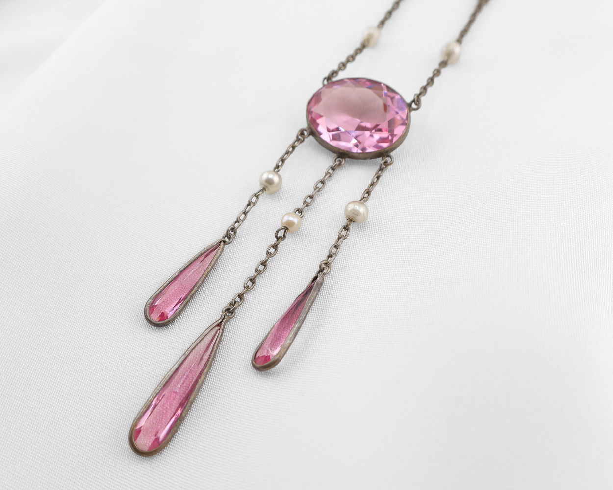 Edwardian Lavalier Pink Paste Necklace