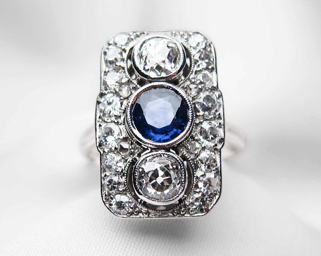 Art Deco Rectangular Sapphire & Diamond Ring