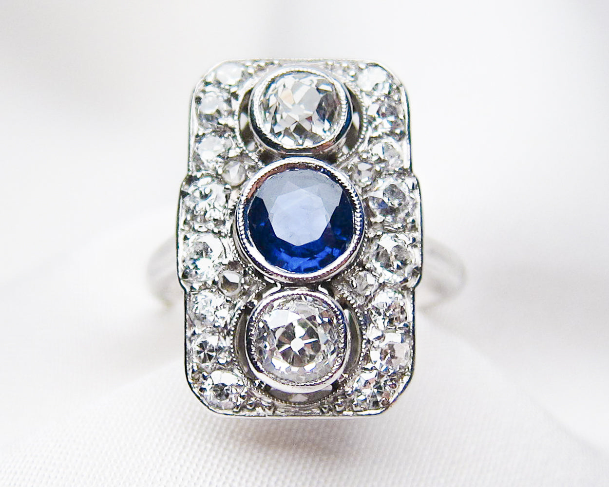 Art Deco Rectangular Sapphire & Diamond Ring