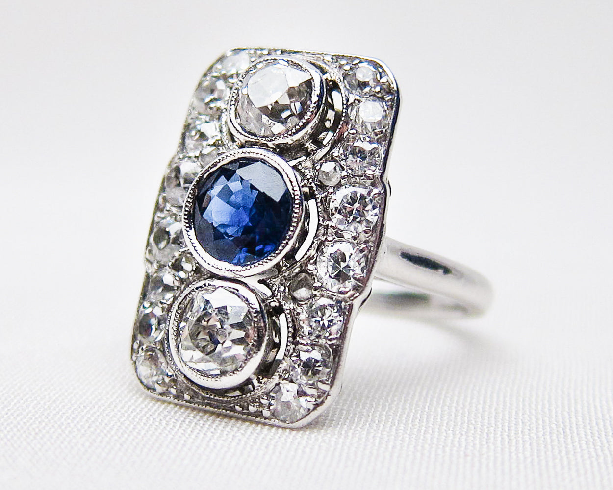 Art Deco Rectangular Sapphire & Diamond Ring