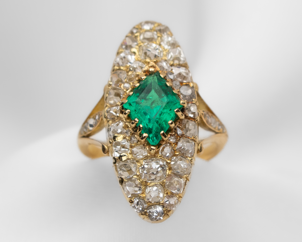 Victorian Emerald & Diamond Navette Ring