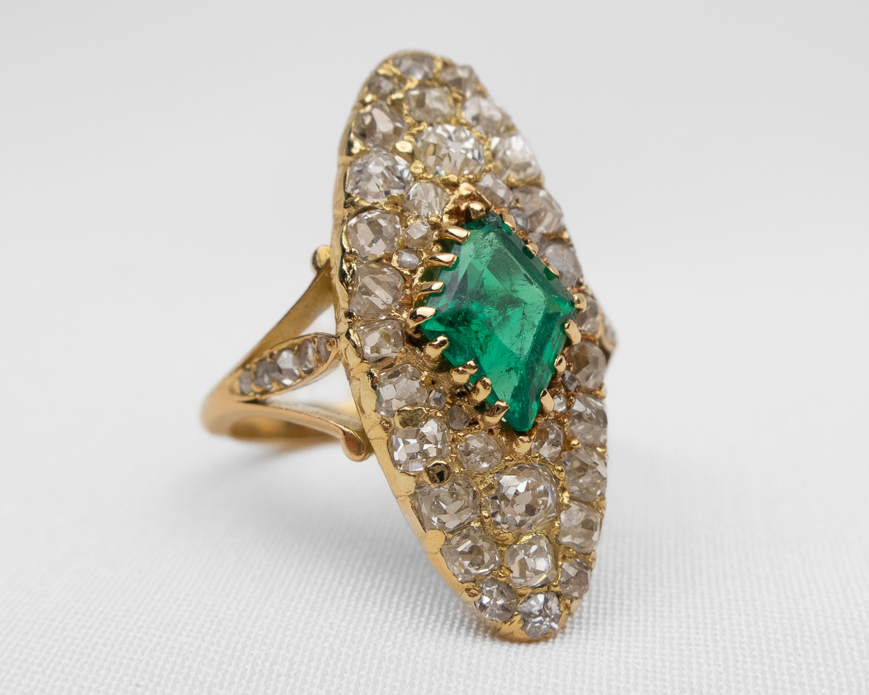 Victorian Emerald & Diamond Navette Ring