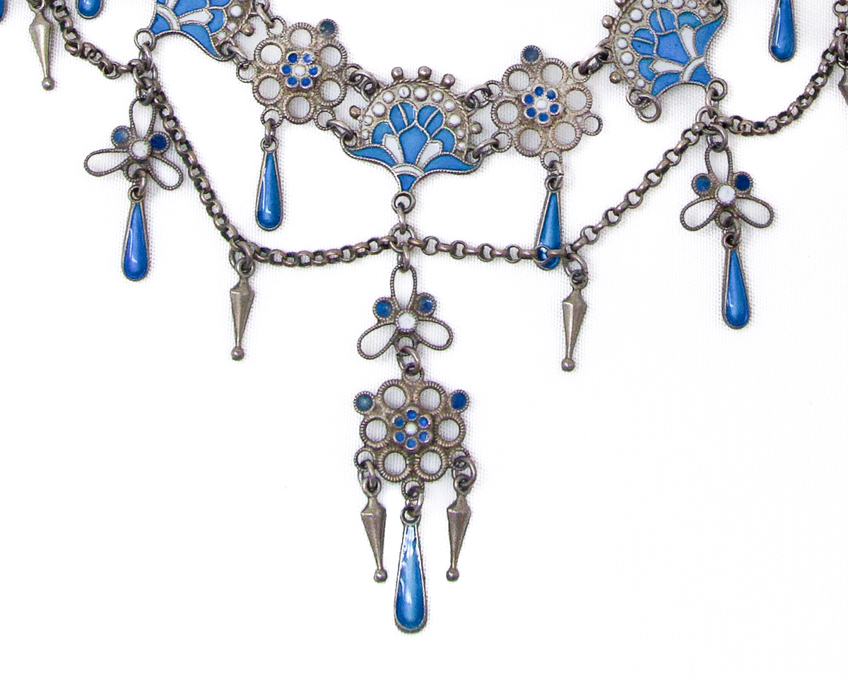 Norwegian Blue Enamel Festoon Necklace — Isadoras Antique Jewelry