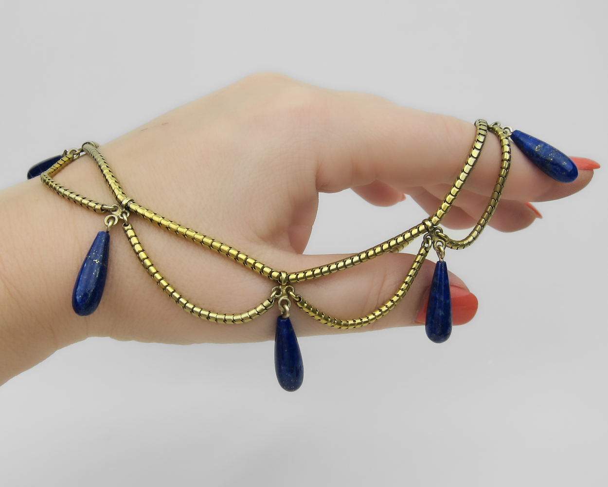 Victorian Lapis Festoon Necklace