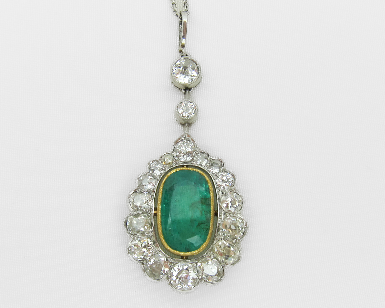 Edwardian Emerald & Diamond Halo Necklace