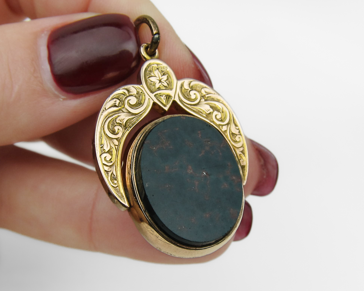 Victorian Birmingham Bloodstone Spinner Pendant