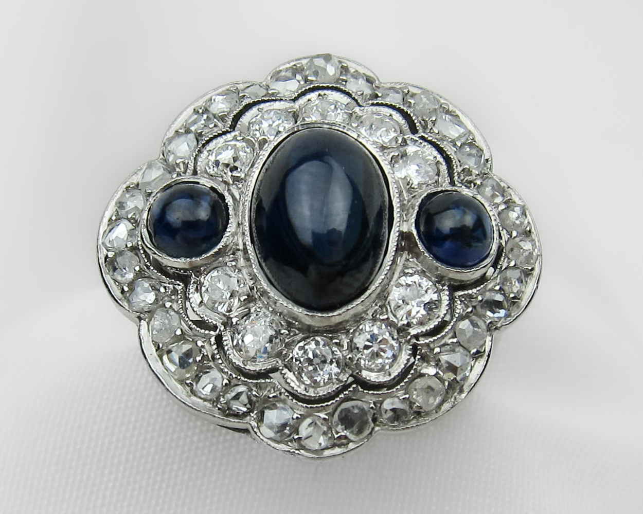 Art Deco Triple Sapphire Halo Ring