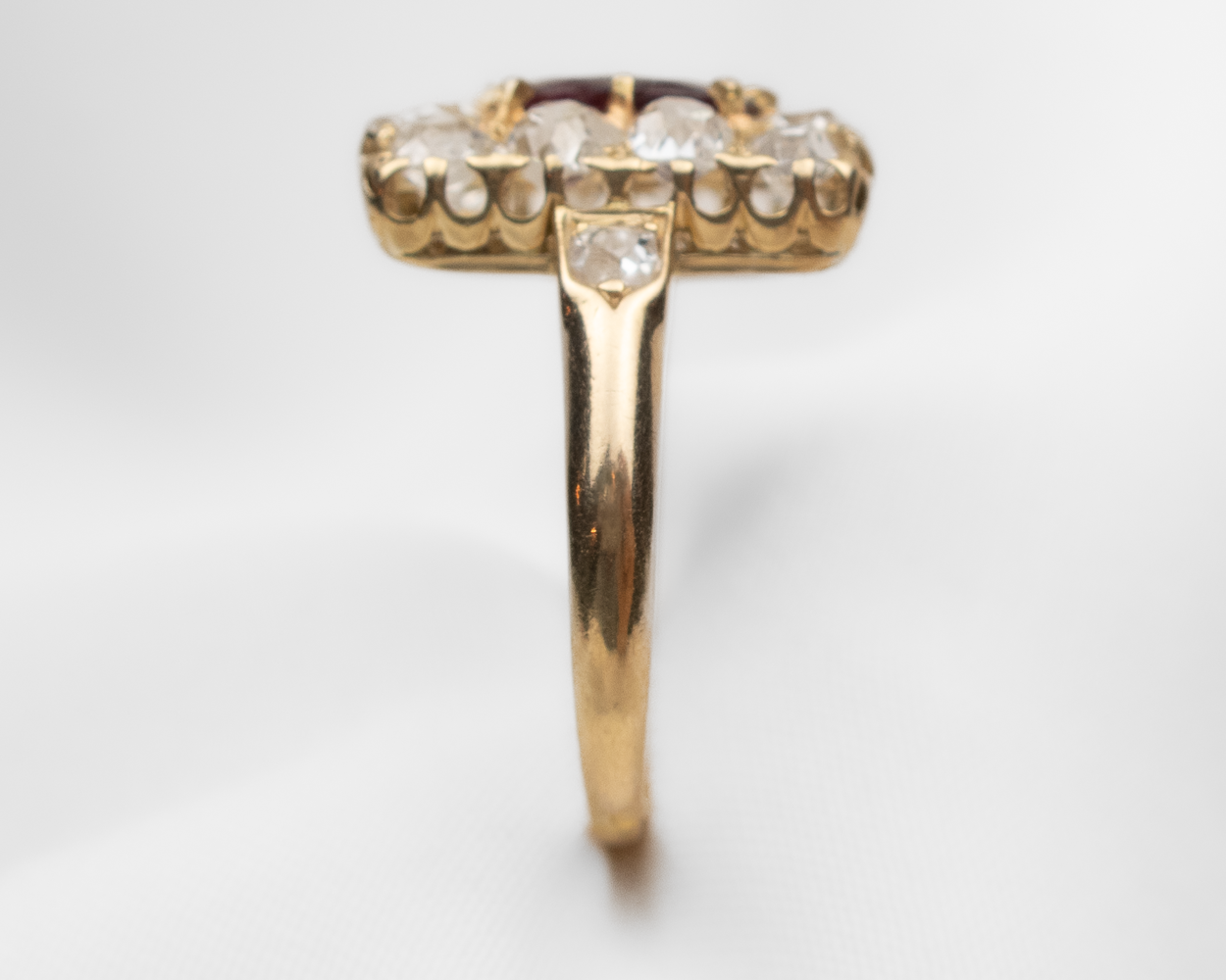 French Imperial Rectangular Ruby & Diamond Halo Ring