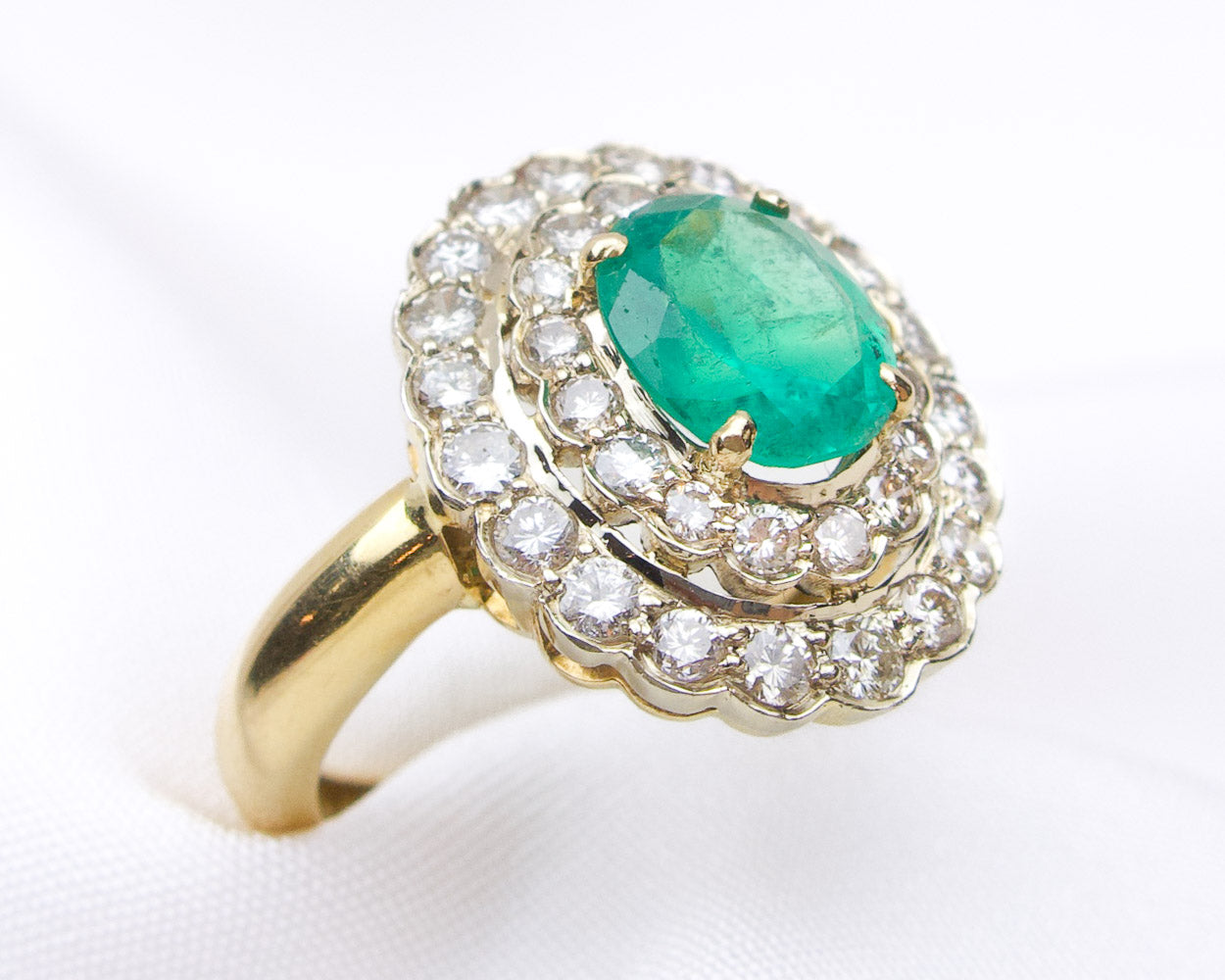 Midcentury French Emerald & Diamond Halo Ring