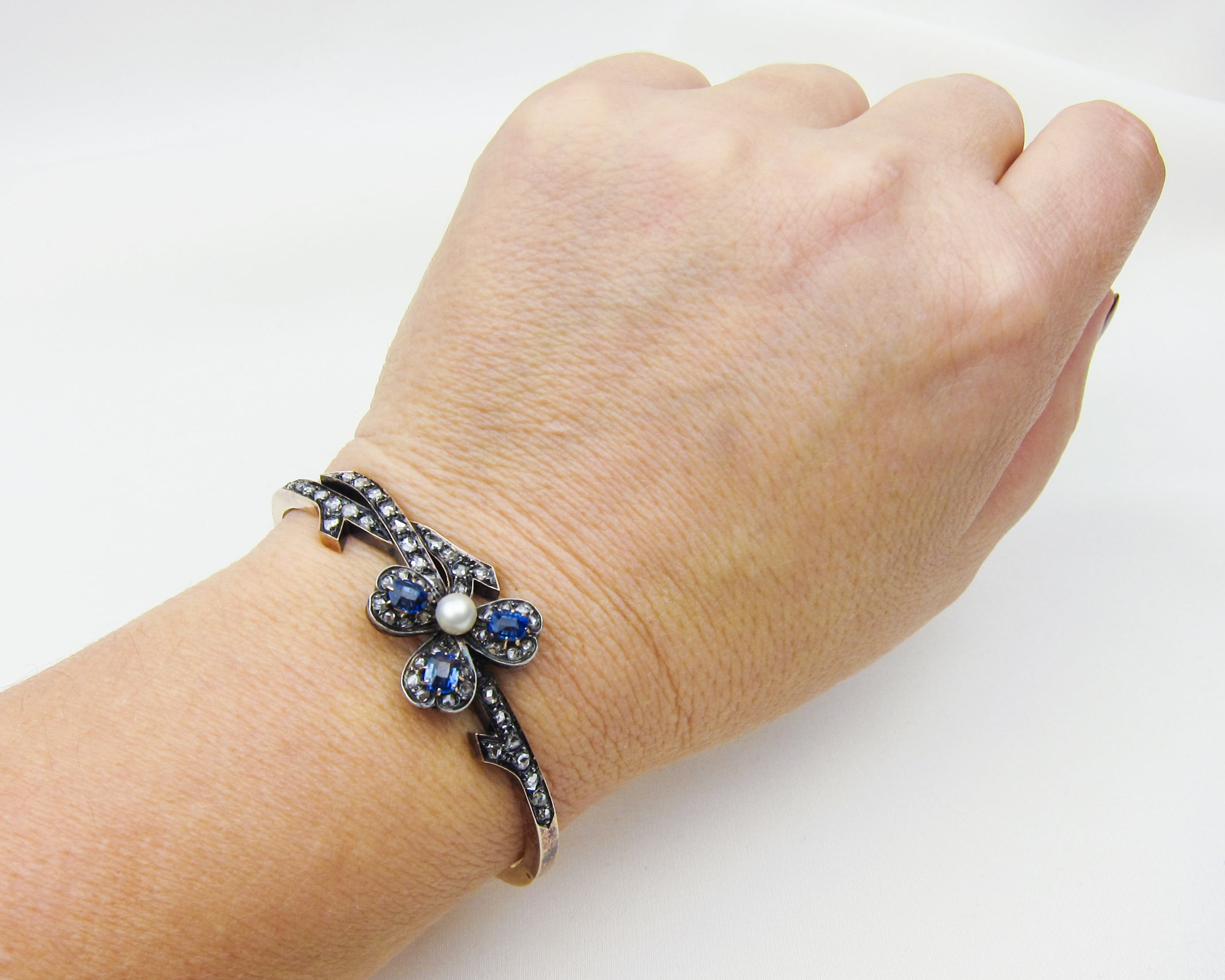 Victorian French Sapphire & Diamond Clover Bangle