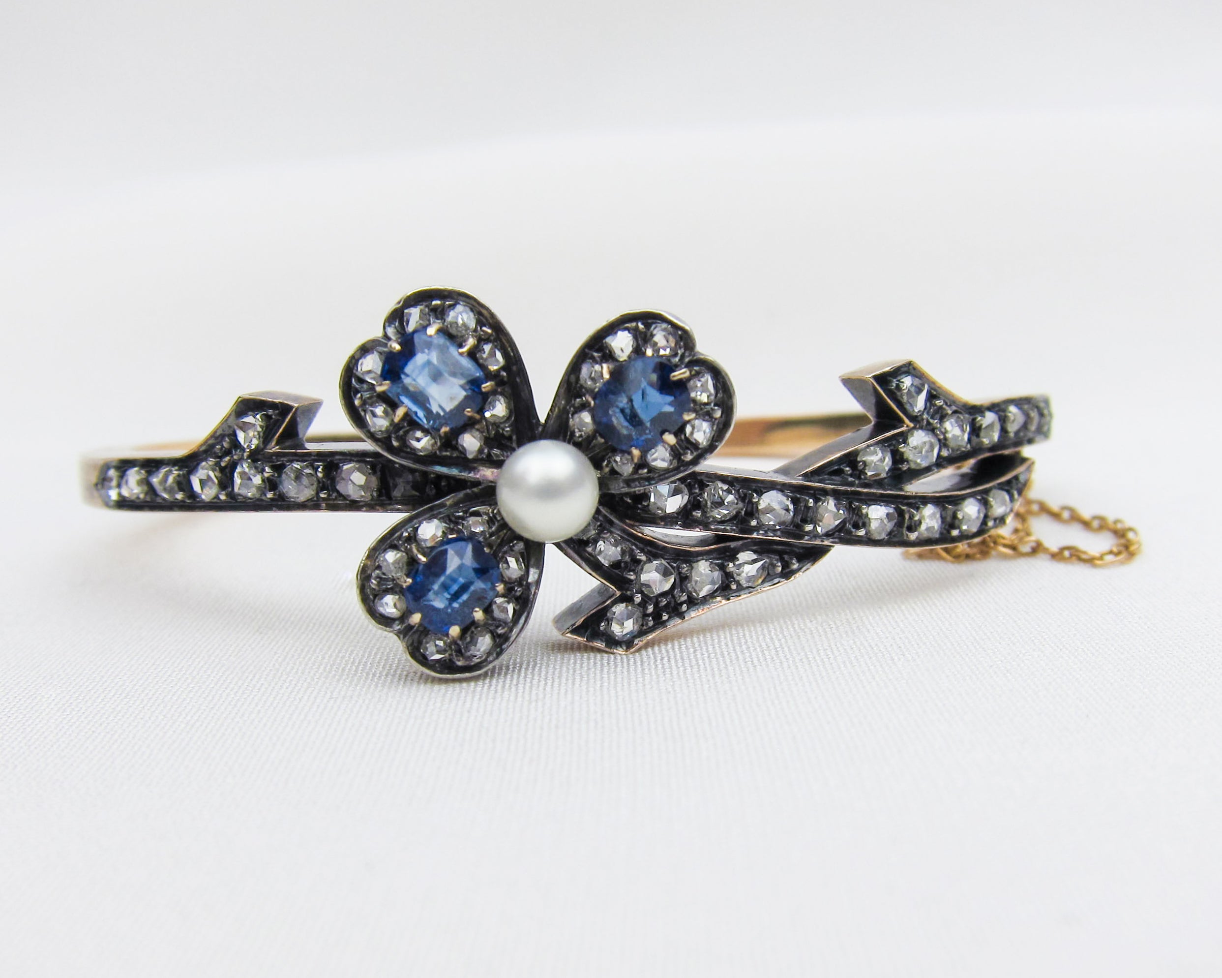 Victorian French Sapphire & Diamond Clover Bangle