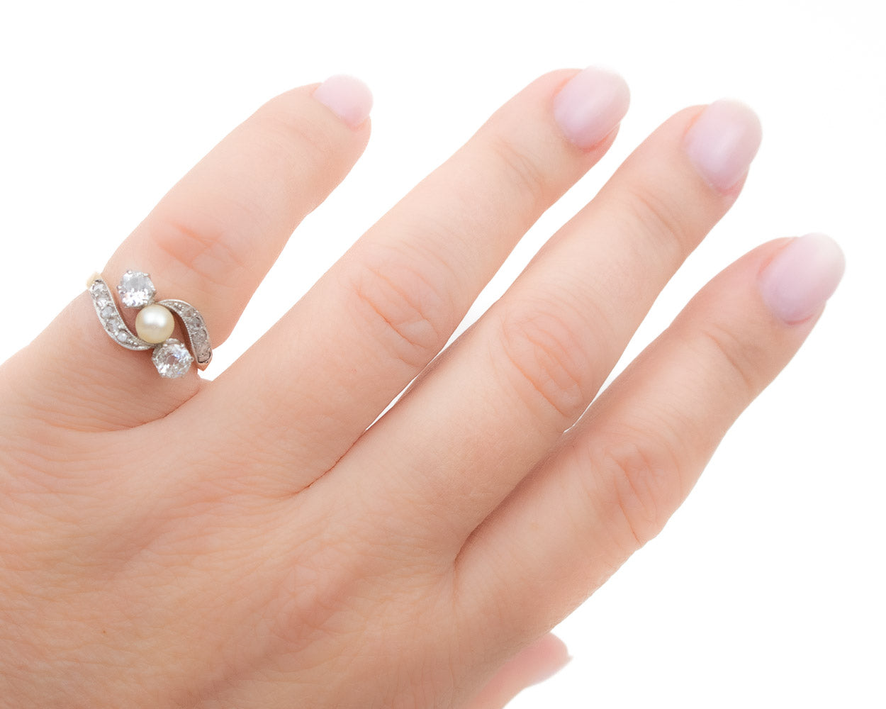 Edwardian Diamond & Pearl Bypass Ring