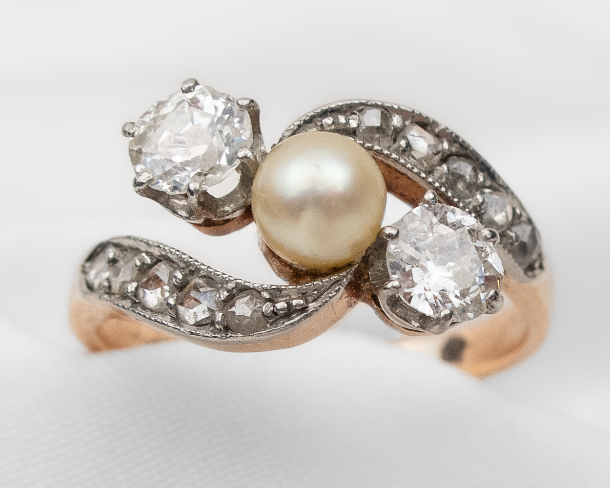 Edwardian Diamond & Pearl Bypass Ring