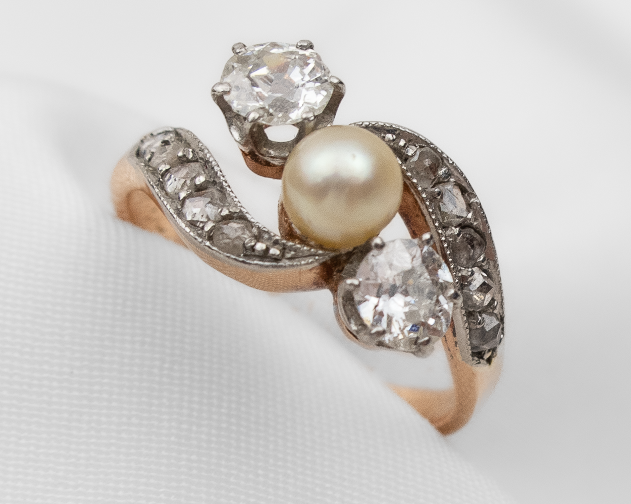 Edwardian Diamond & Pearl Bypass Ring