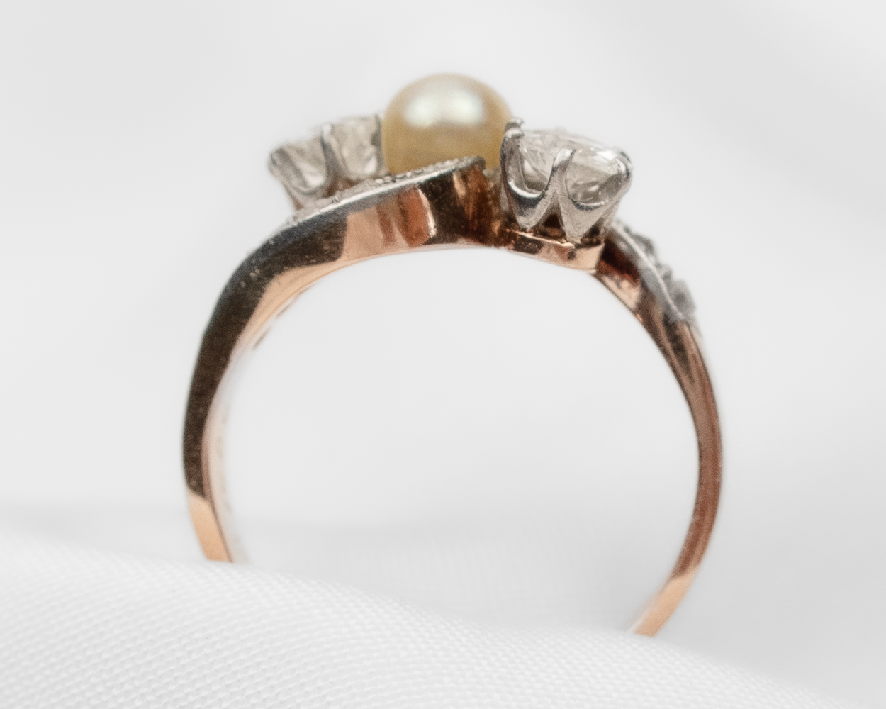 Edwardian Diamond & Pearl Bypass Ring