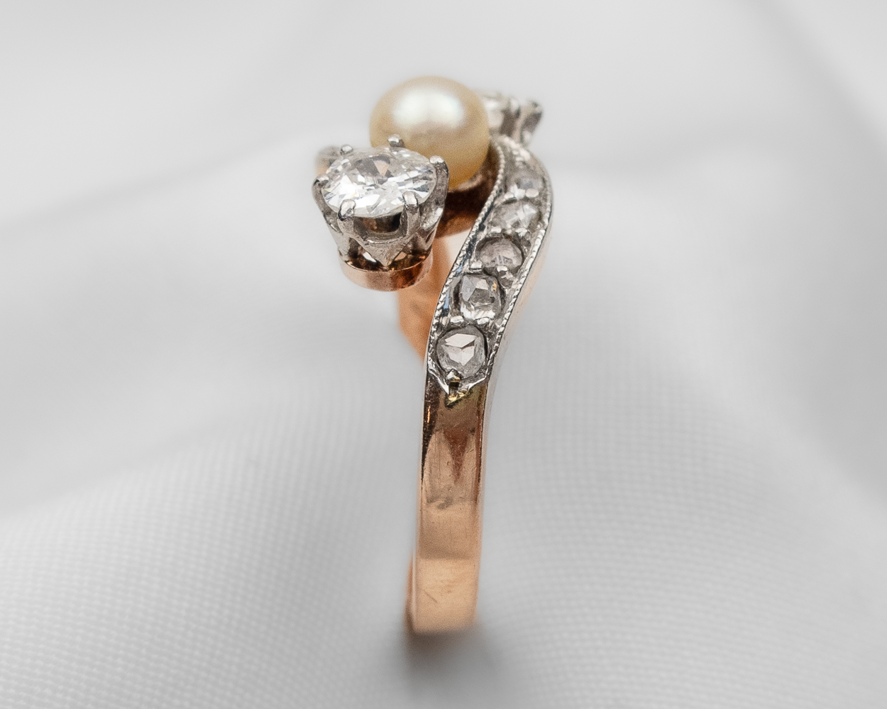 Edwardian Diamond & Pearl Bypass Ring