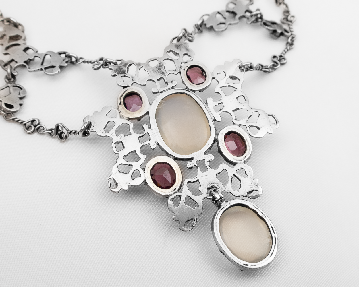 Victorian Silver Moonstone & Garnet Necklace