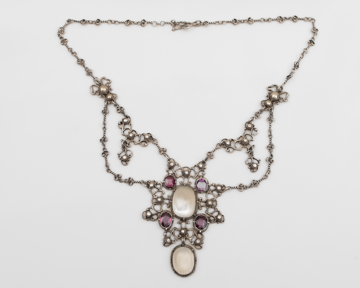 Victorian Silver Moonstone & Garnet Necklace