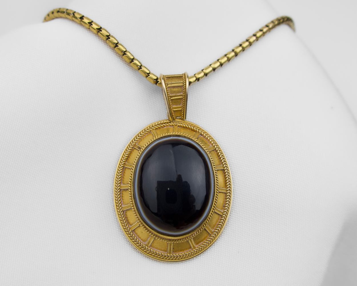 Victorian Banded Agate Memorial Pendant