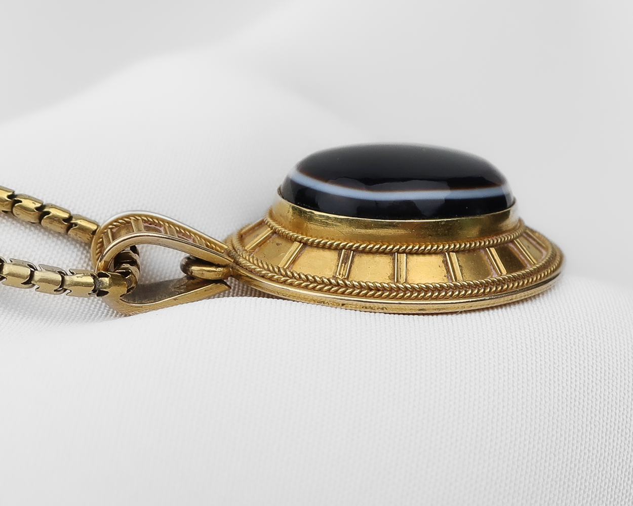 Victorian Banded Agate Memorial Pendant